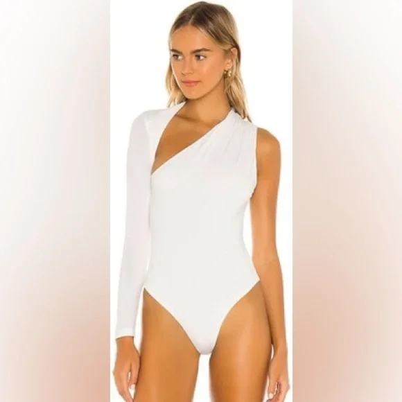 SNDYS. Dany Bodysuit One-Shoulder in white cutout long sleeve size US 4 - Picture 6 of 10
